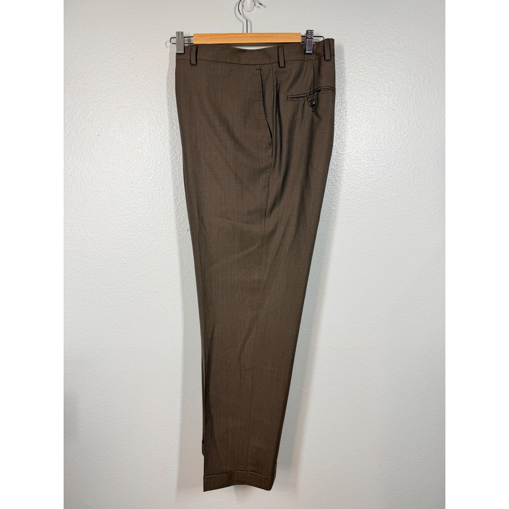 Hart Schaffner Marx Dress Pants Mens 44x30 Brown Wool Flat Front Cuffed Trousers